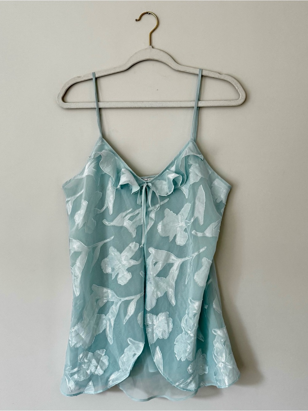 Vintage Jones New York Sheer Mesh Floral Cami Top, Mint Blue – Size Large